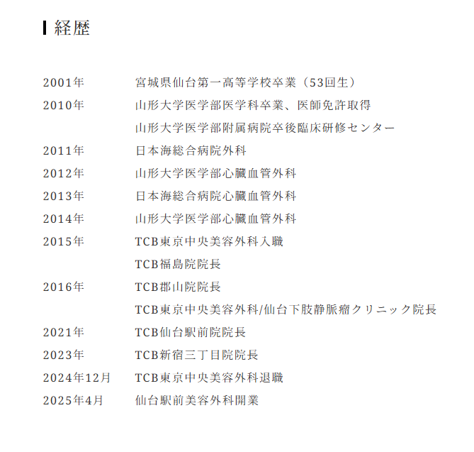 仙台駅前美容外科院長 安本匠の経歴